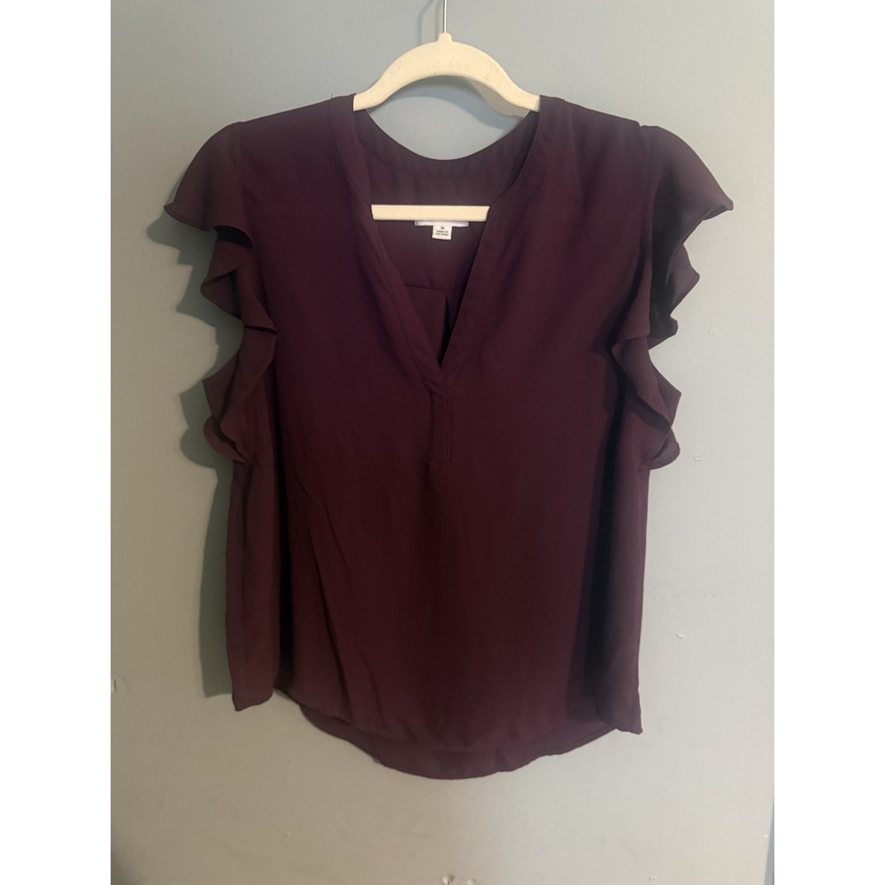 Burgundy  Calvin Klein flutter-sleeve split-neck top Blouse  Medium